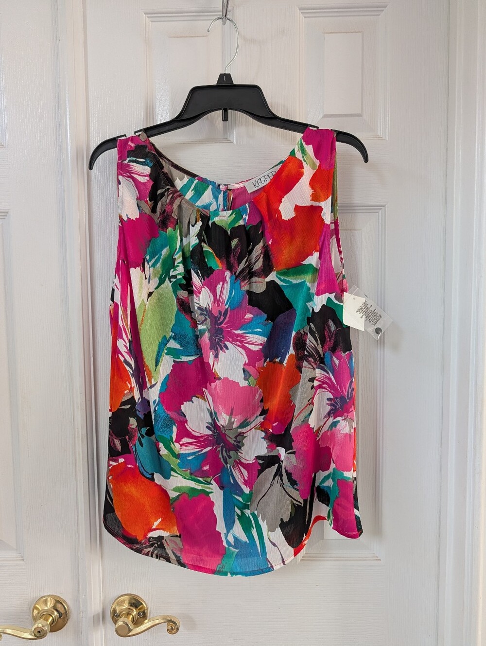 Kasper Vibrant Floral Sleeveless Top - Pink, Teal, Black, Orange - Tags Attached